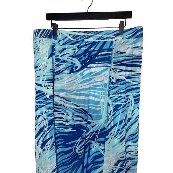 Chico’s Blue White Abstract High Low Mesh Midi Skirt Size XL 3 Work Style - Picture 3 of 9